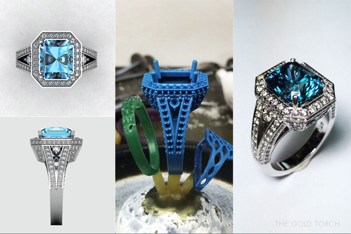 White Gold Blue Zircon Ring - CAD example